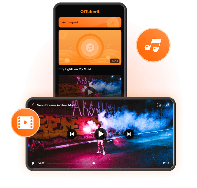 OiTuberit playing music videos on mobile and landscape screens